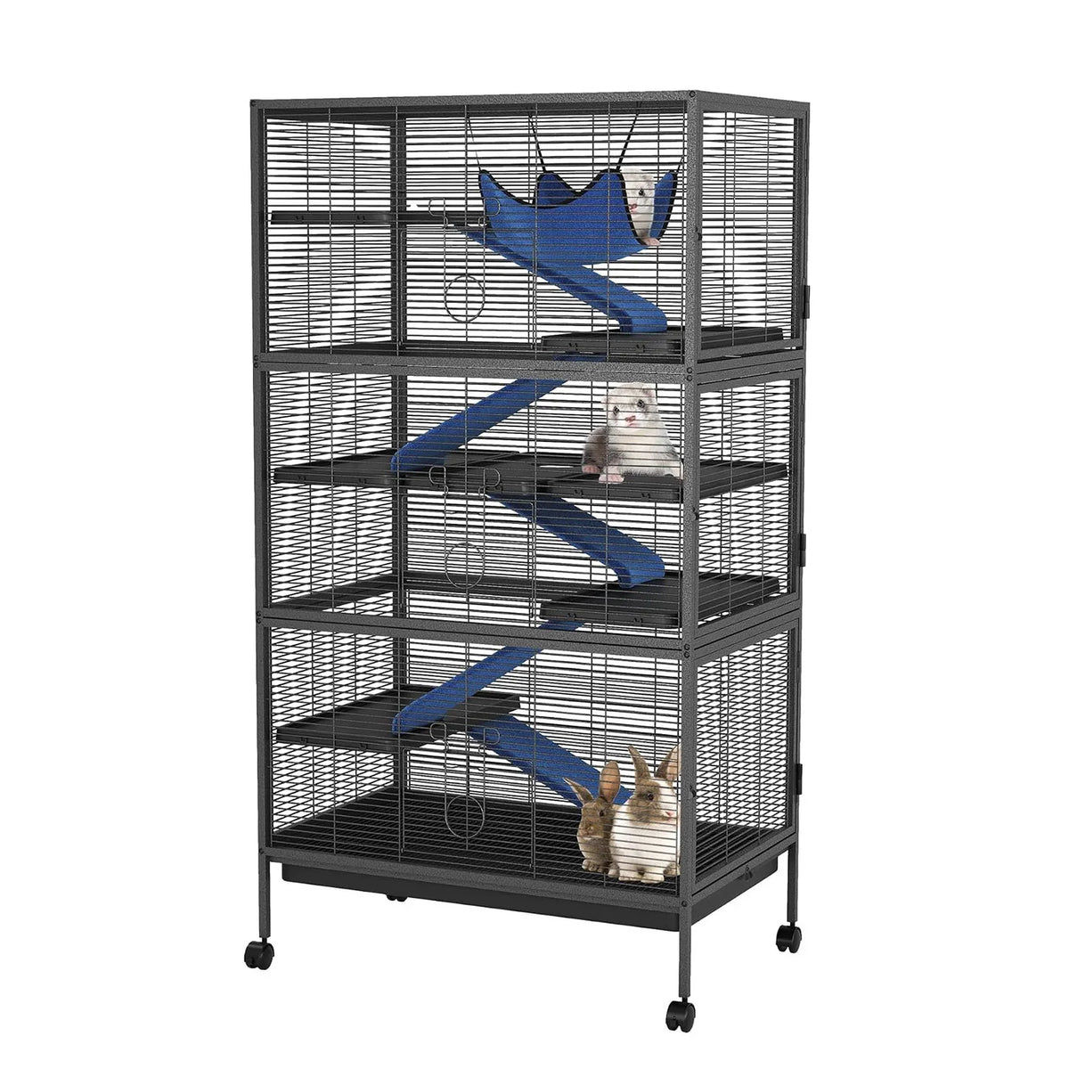 Multi Level Small Animal Cage With Hammock Ramps And Wheels