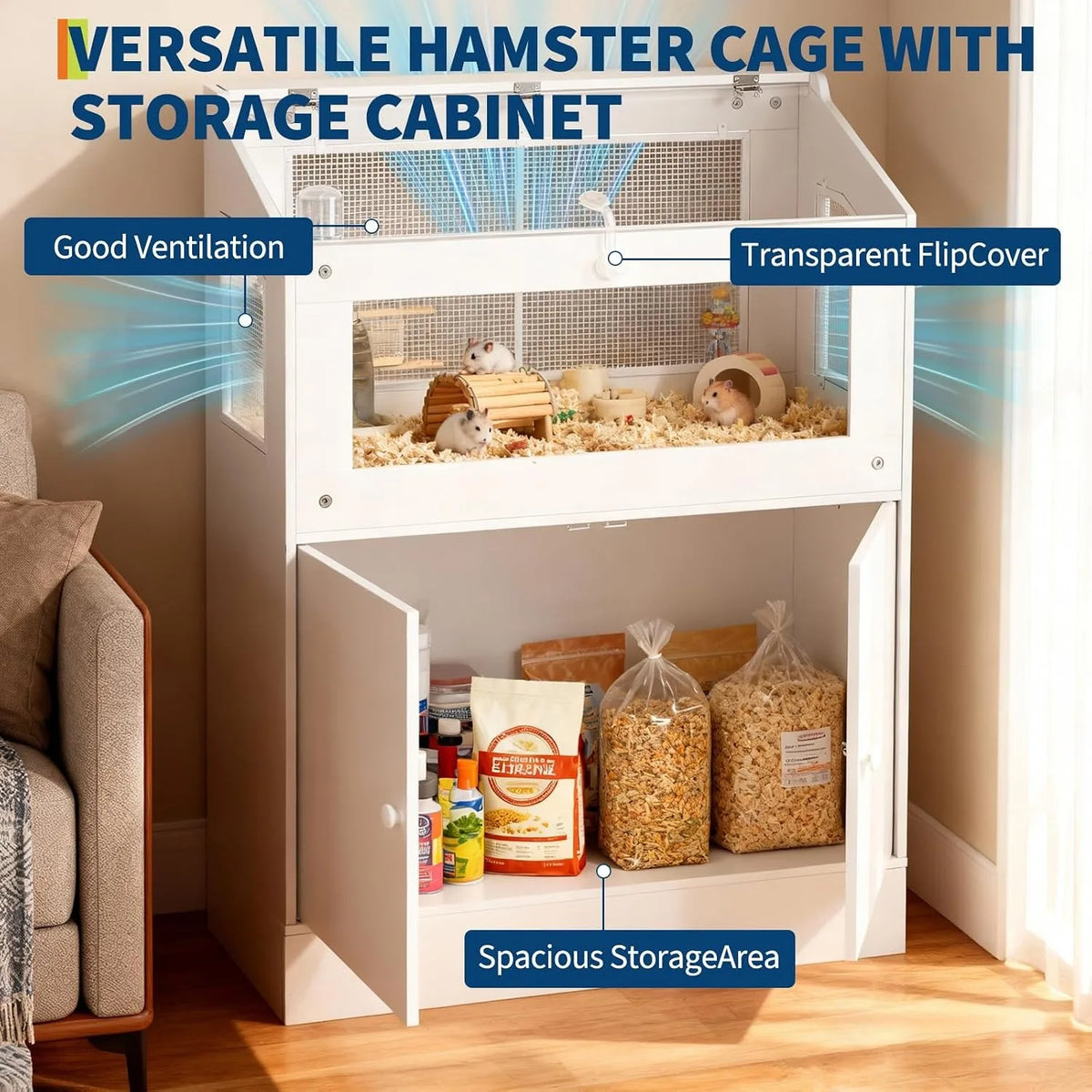 Hamster Cage With Storage Cabinet And Clear Acrylic Panels