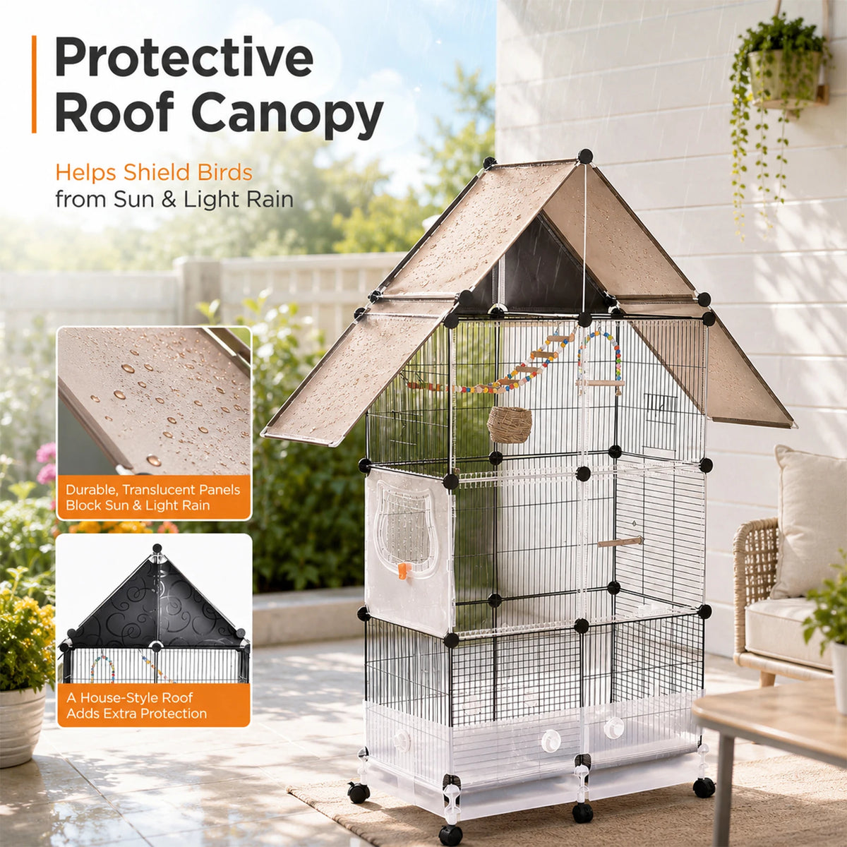 Large Bird Cage With Acrylic Door, Perches, Tray And Casters