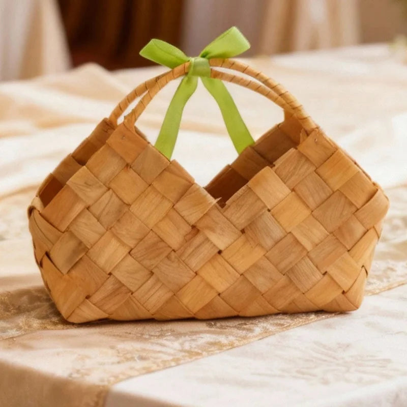 Decorative Bamboo Woven Basket With Handles For Dried Flowers
