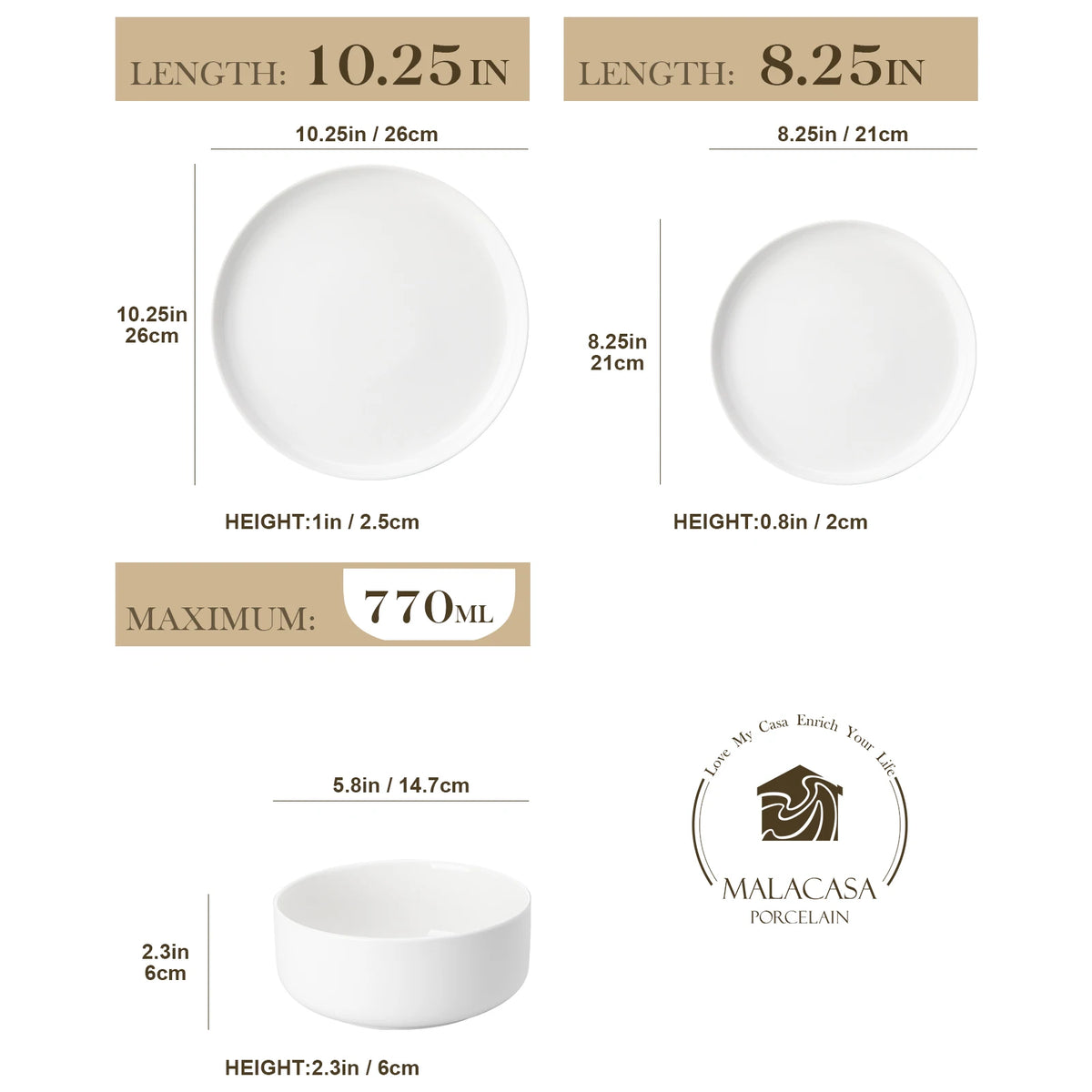 Malacasa Ceramic Porcelain Dinnerware Set For Home Dining
