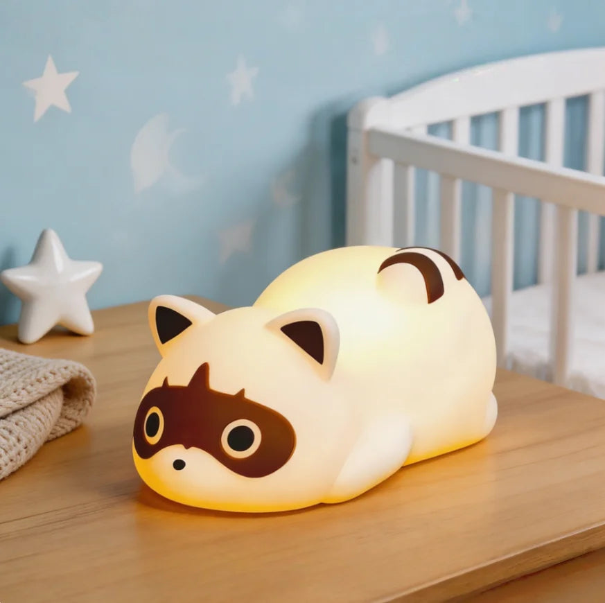 Portable Silicone Raccoon Rechargeable Night Lamp With Three Dimmable Modes