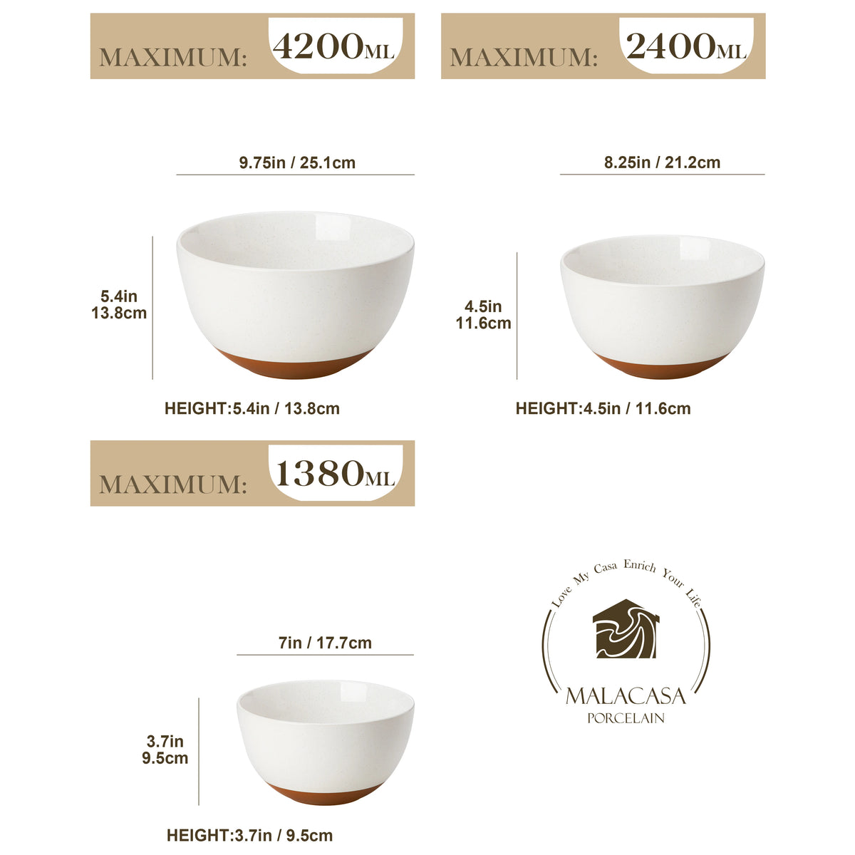 Malacasa Nesting Ceramic Mixing And Serving Bowls Set