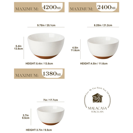 Malacasa Nesting Ceramic Mixing And Serving Bowls Set