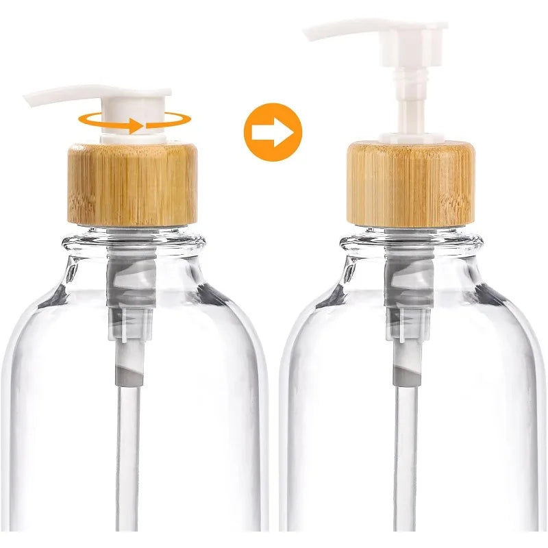Bamboo Bathroom Set With Soap Dispenser Toothbrush Holder Storage Jars