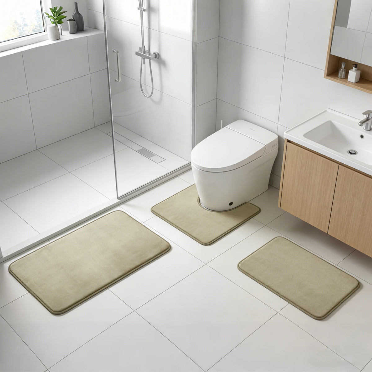 Microfiber Bath Rug Set With Non Slip Backing For Bathroom