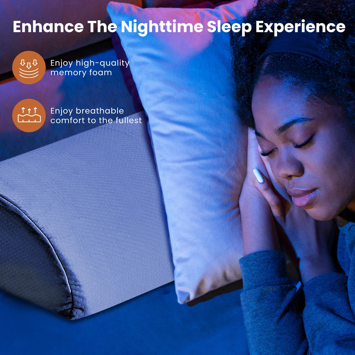 JHK Ergonomic Memory Foam Headboard Wedge Pillow With Cooling Cover