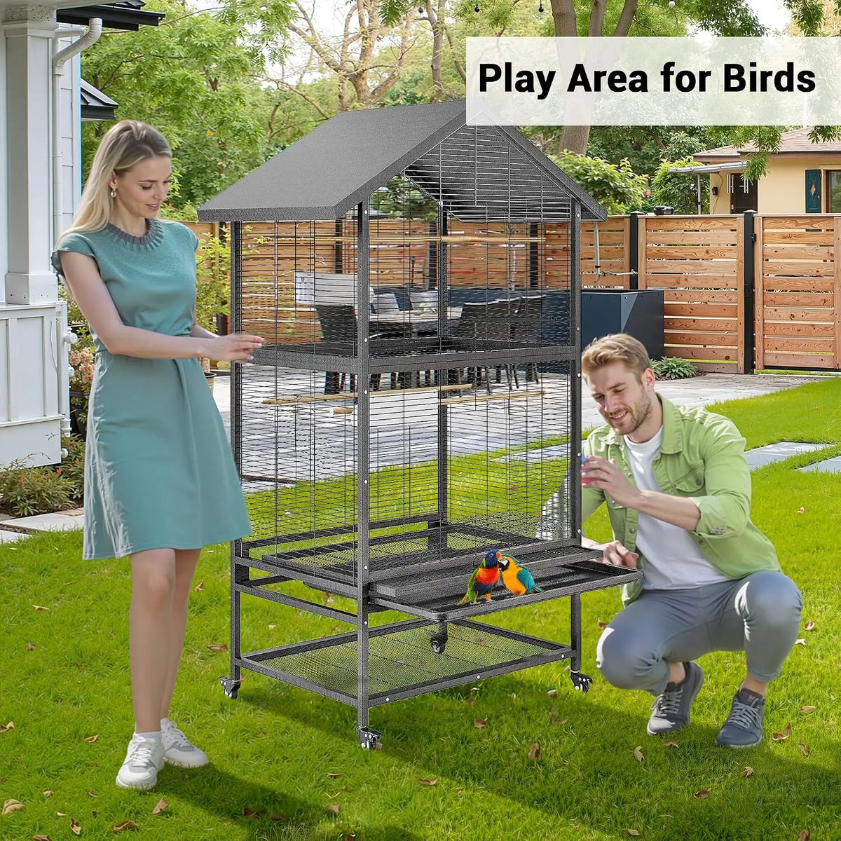 Large Wrought Iron Bird Cage With Rolling Stand For Parrots