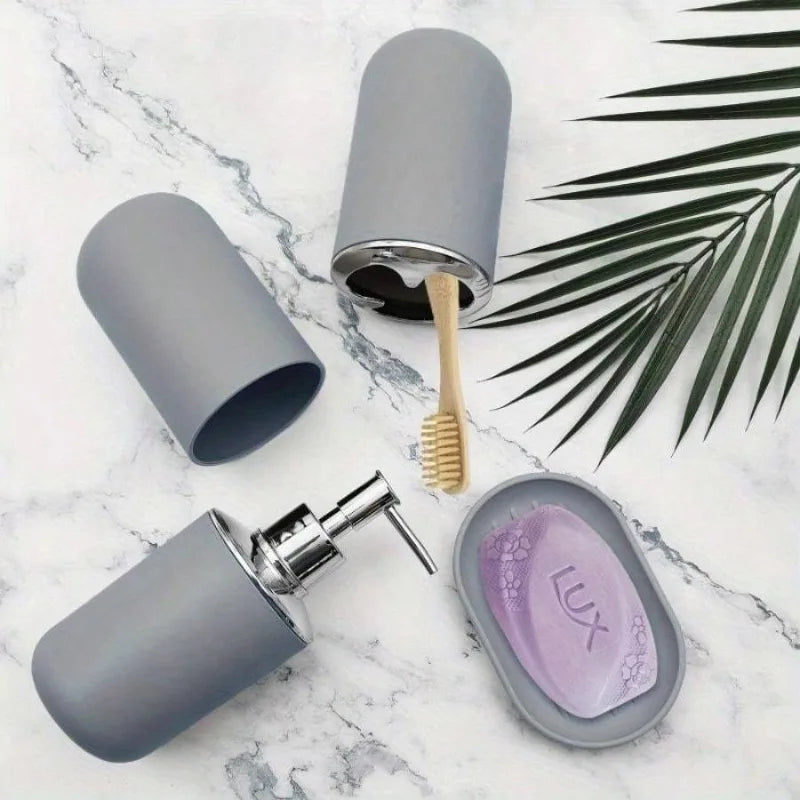 Four Piece Resin Bathroom Accessories Set With Soap Dispenser