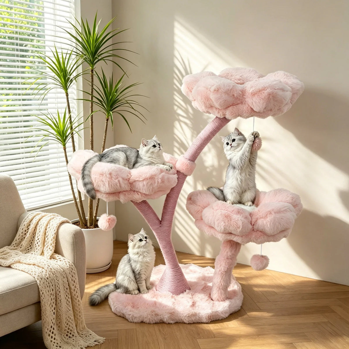 Bingopaw Cat Tower Flower Platforms Scratching Post Pet Activity Center