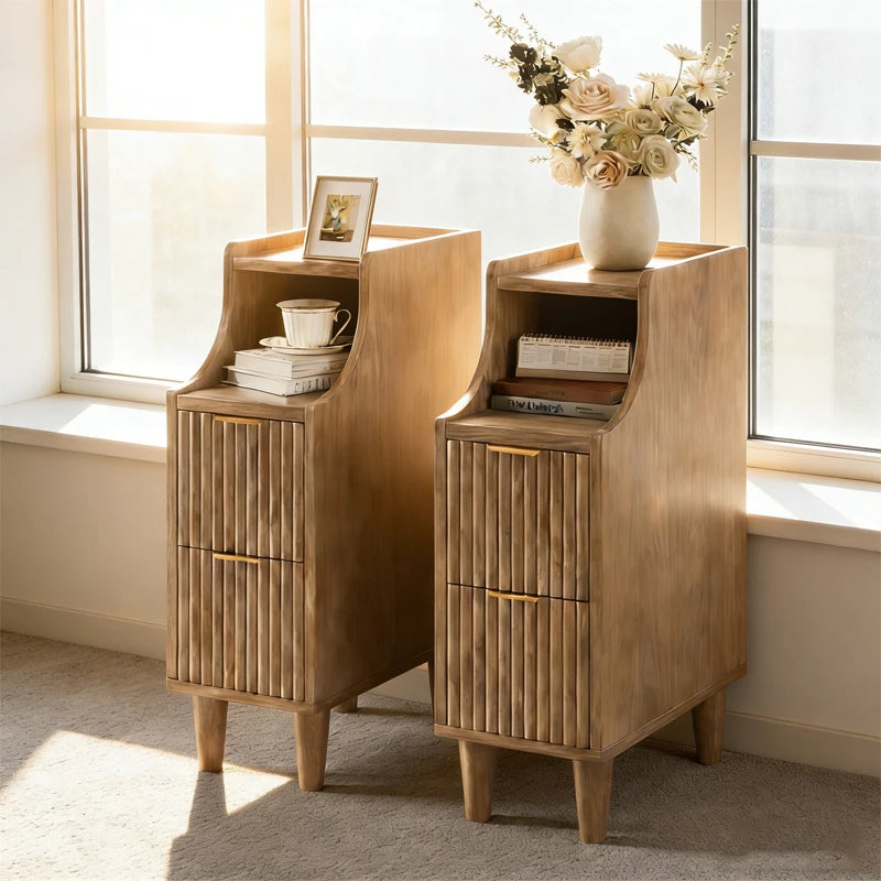 UGTOO Modern Two Drawer Bedside End Table for Bedroom