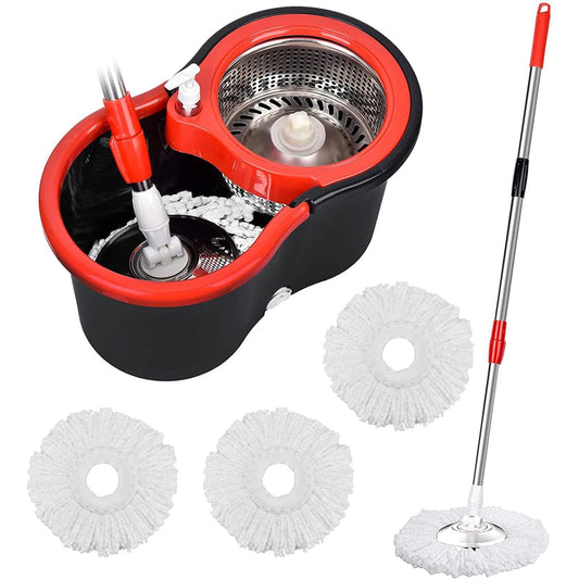 Spin Mop Bucket Set With Three Microfiber Floor Cleaning Heads