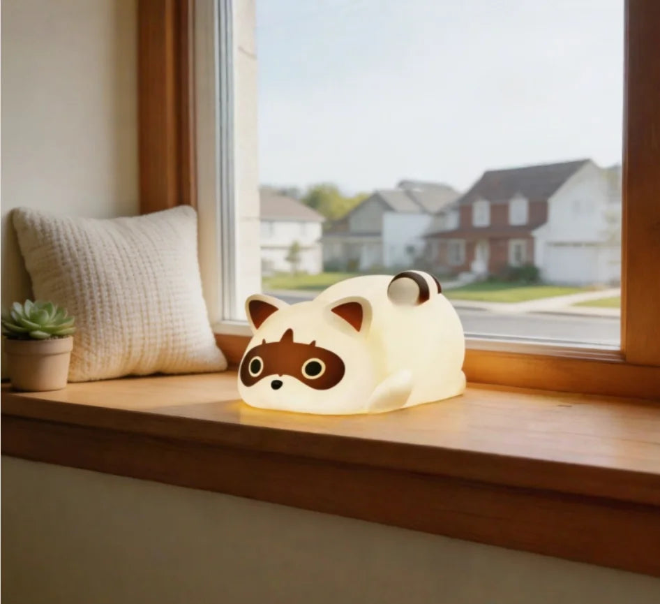 Portable Silicone Raccoon Rechargeable Night Lamp With Three Dimmable Modes