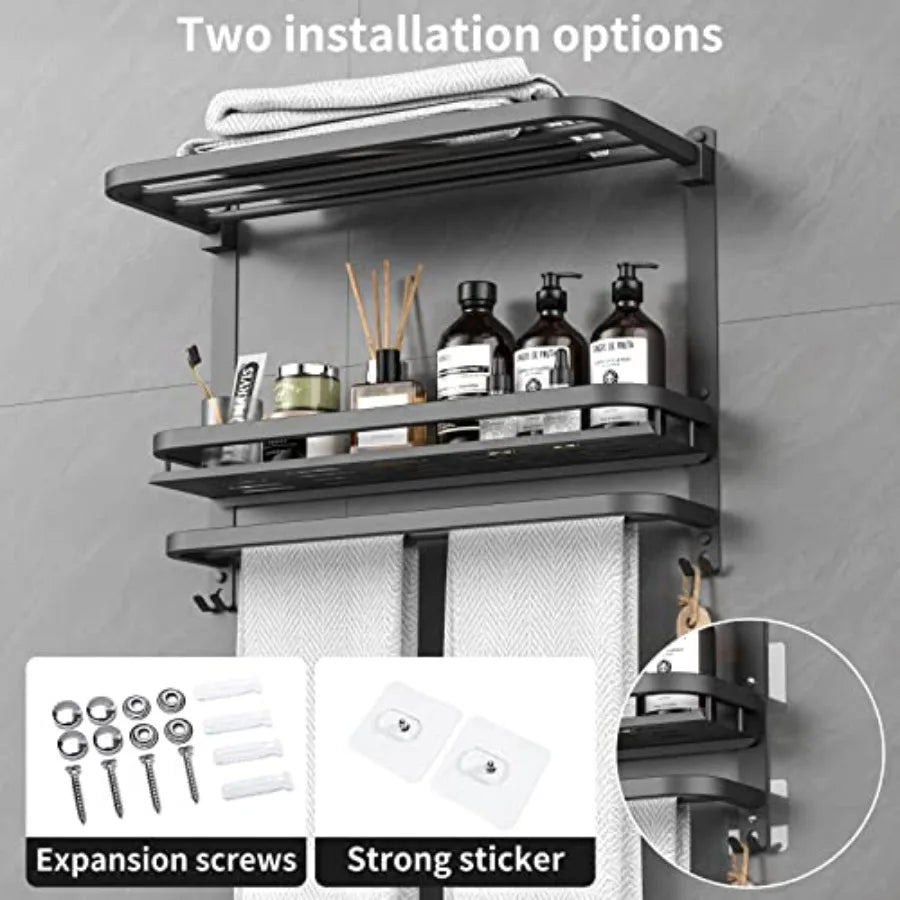 SHXI No Drill Wall Mounted Towel Rack With Shower Shelves