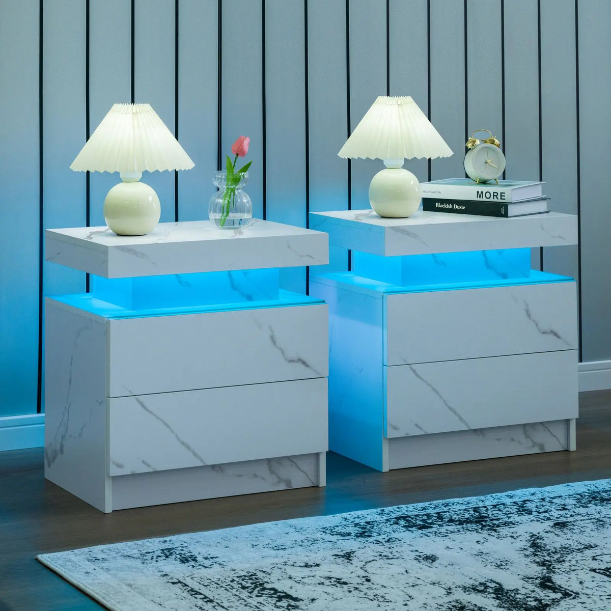 Cubehom LED Nightstand Set With Two Drawers and Bedside Lighting