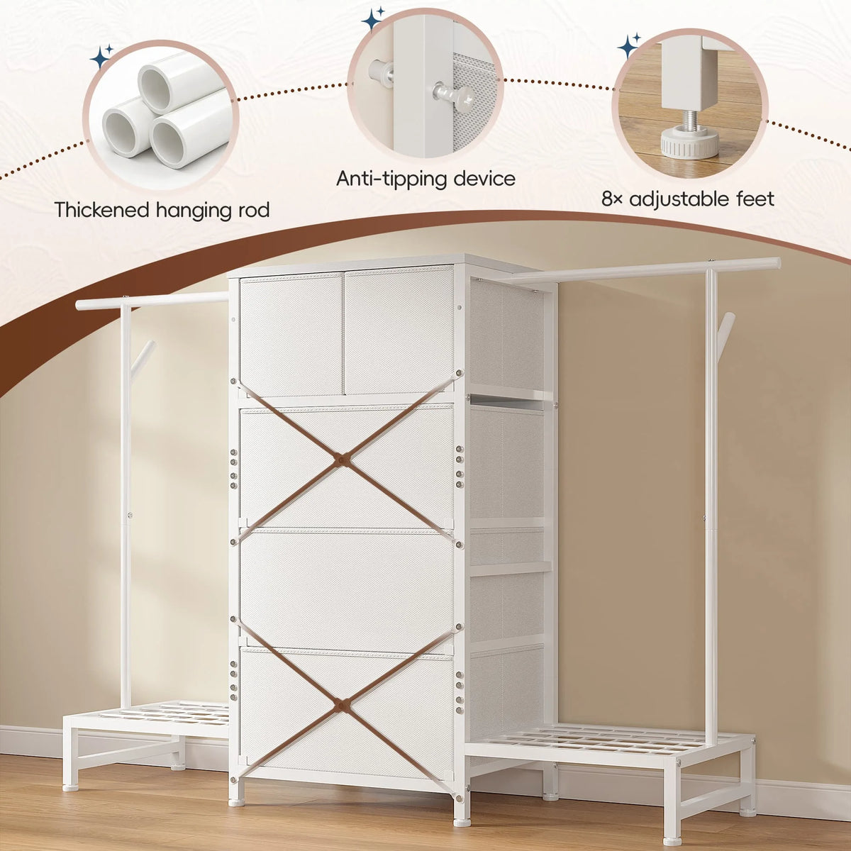 EnHomee 3-In-1 Dresser And Hanging Rack With Five Drawers