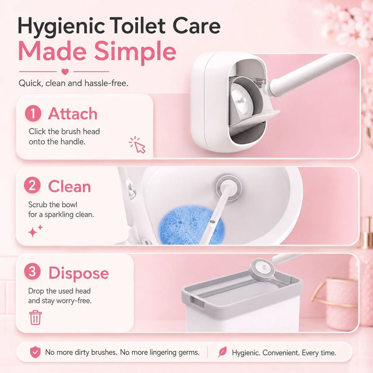 Joybos Drill Free Wall Mounted Toilet Brush With Replaceable Heads