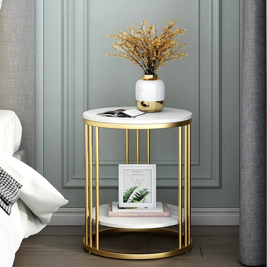Wisfor Round Stone Side Table Nightstand Jewelry Storage