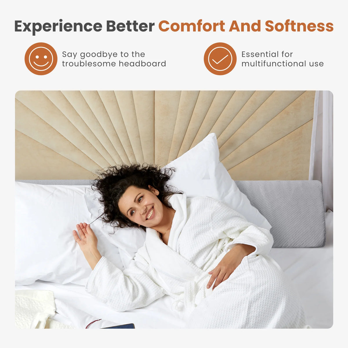 JHK Ergonomic Memory Foam Headboard Wedge Pillow With Cooling Cover