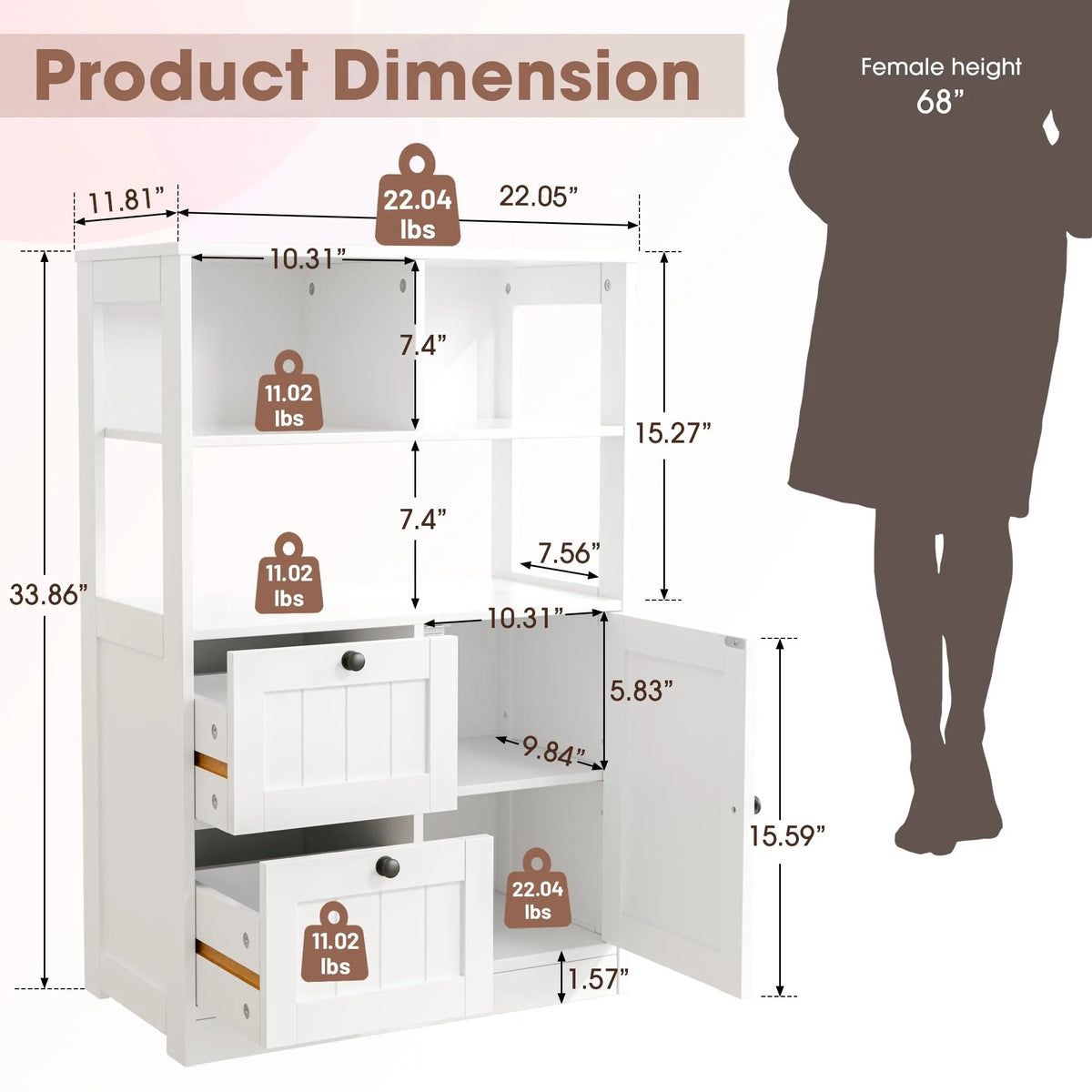 Freestanding Farmhouse Bathroom Storage Cabinet With Adjustable Shelves