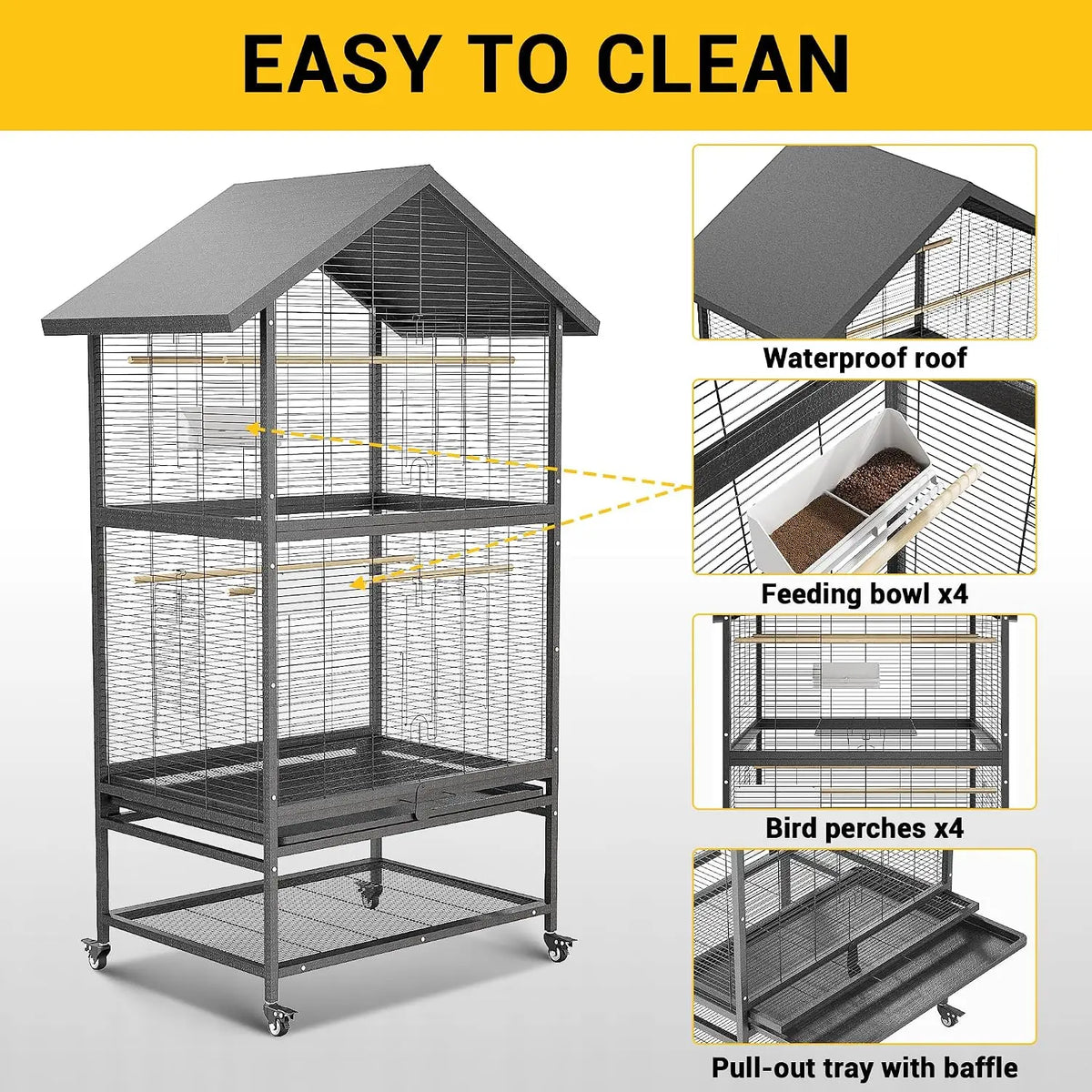 Large Wrought Iron Bird Cage With Rolling Stand For Parrots