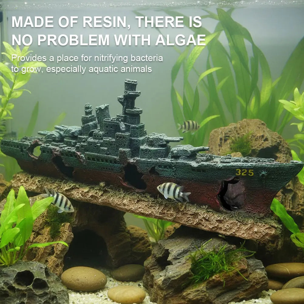 Aquarium Creative Warship Wreckage Wear Resist Warship Handicrafts Shipwreck Decorations for Fish Tank Cave Decor Accessories