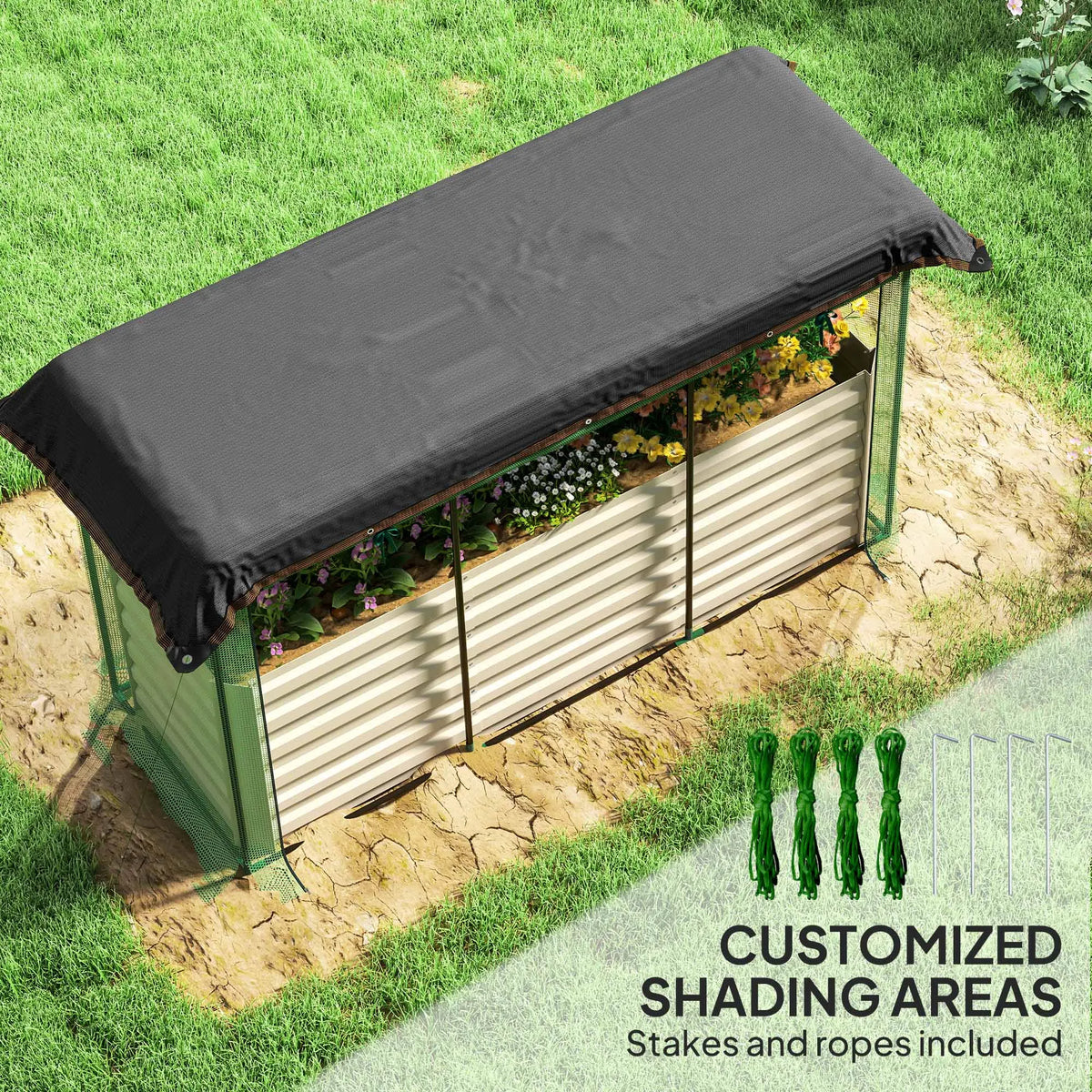 Galvanized Raised Garden Bed with Crop Cage & Shade Cloth, Beige