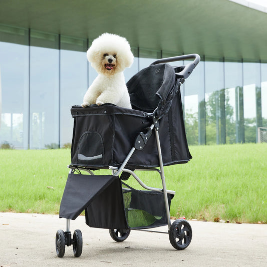 JHK Foldable Pet Stroller With Mesh Windows And Storage Basket