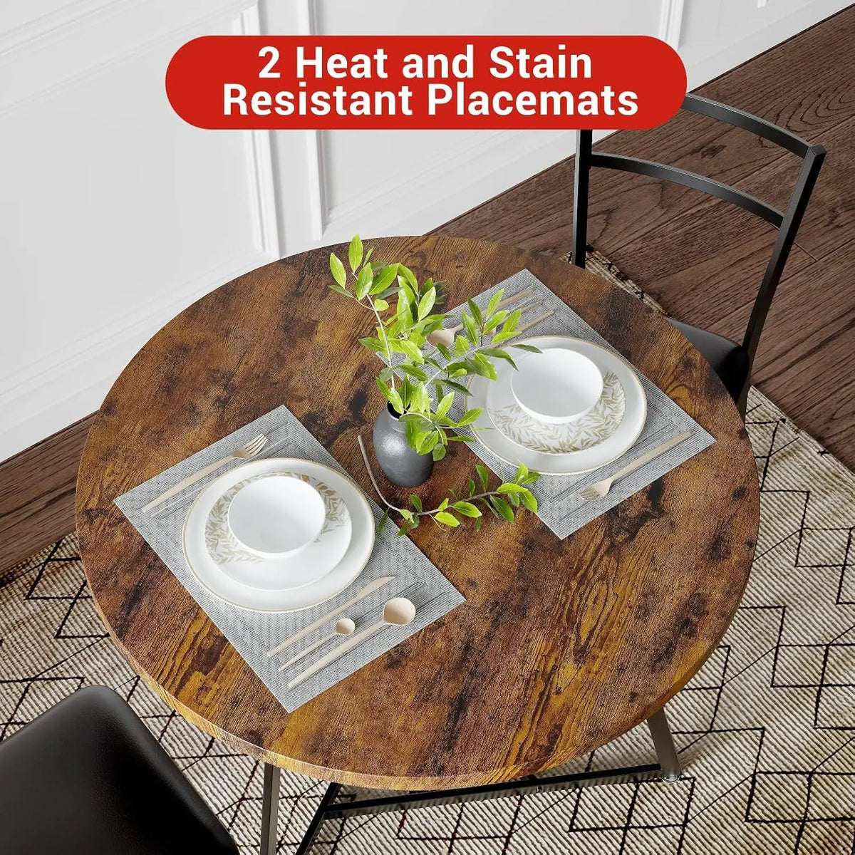 Modern Round Dining Table Set With Two Upholstered Chairs
