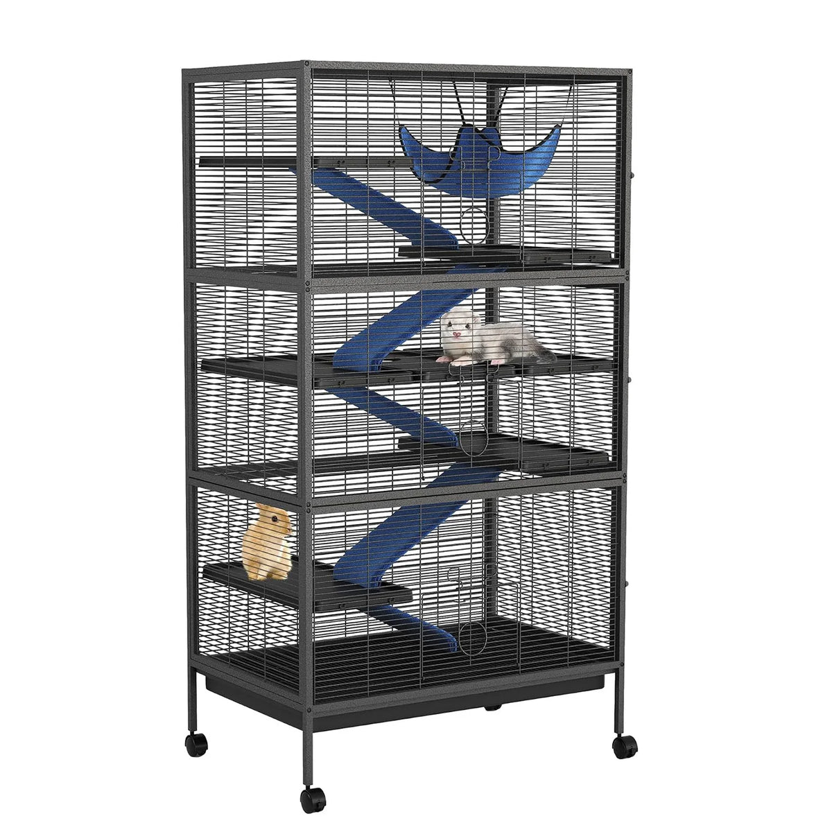 Multi Level Small Animal Cage With Hammock Ramps And Wheels