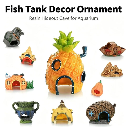 Aquarium Resin Hiding Cave Ornament Fish Tank Decor Shelter House Safe Non‑Toxic Hideout for  Aquarium Landscape Decoration