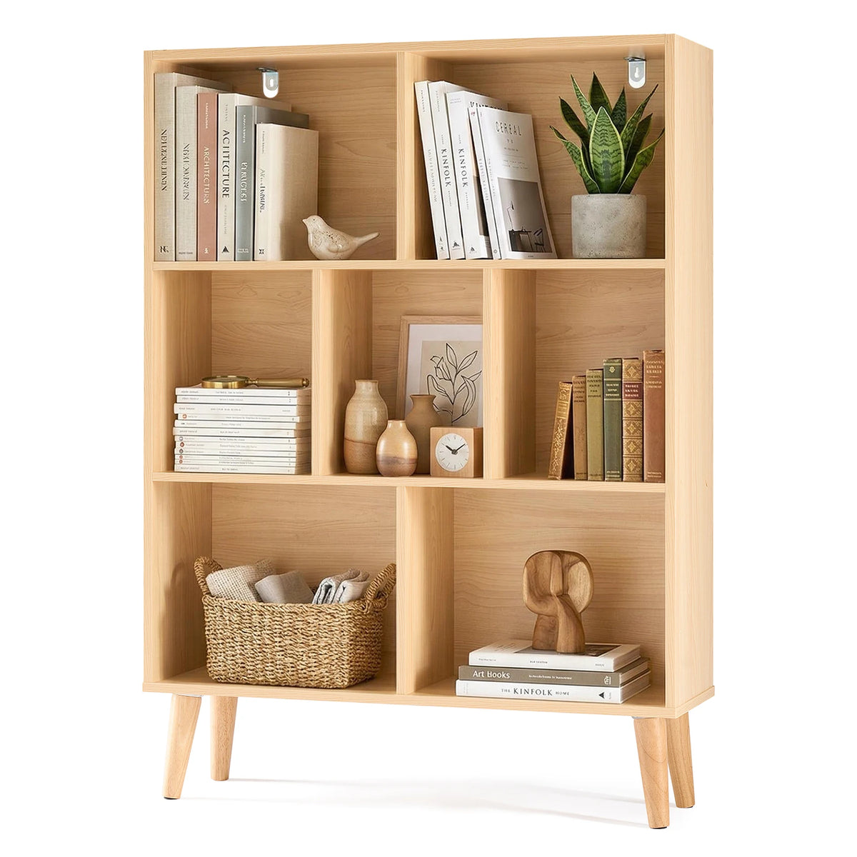 Classic Wooden Bookcase With Storage Organizer And Display Shelves