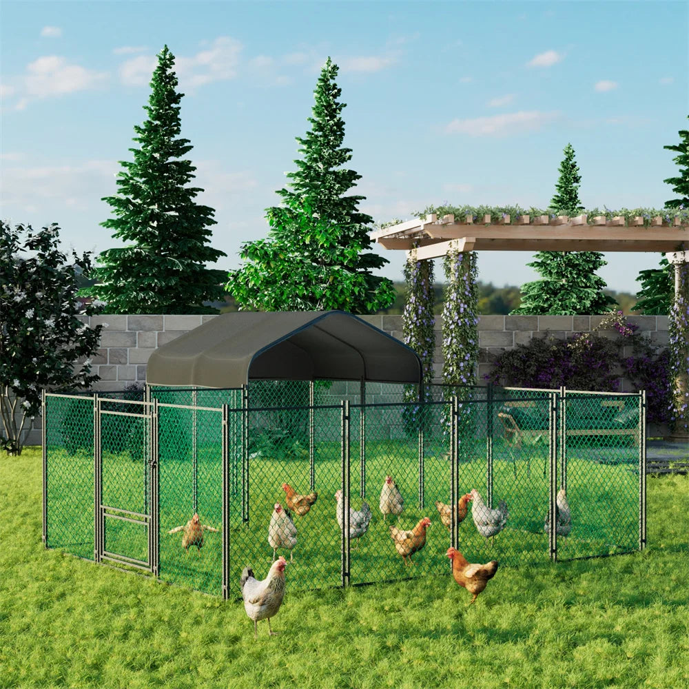 BORWART Walk In Chicken Run Coop With Waterproof Outdoor Cover