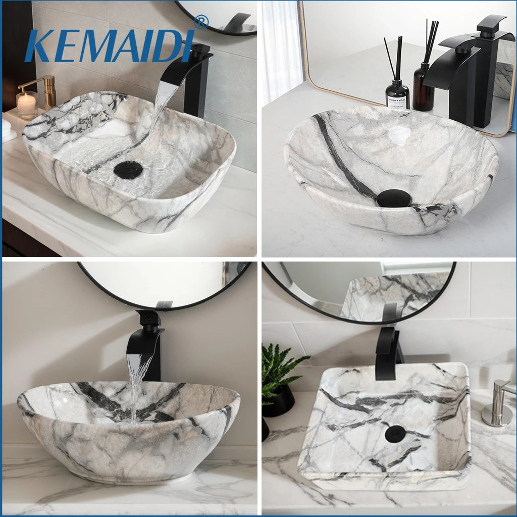 Mekkhala Ceramic Rectangular Bathroom Vessel Sink Set With Faucet
