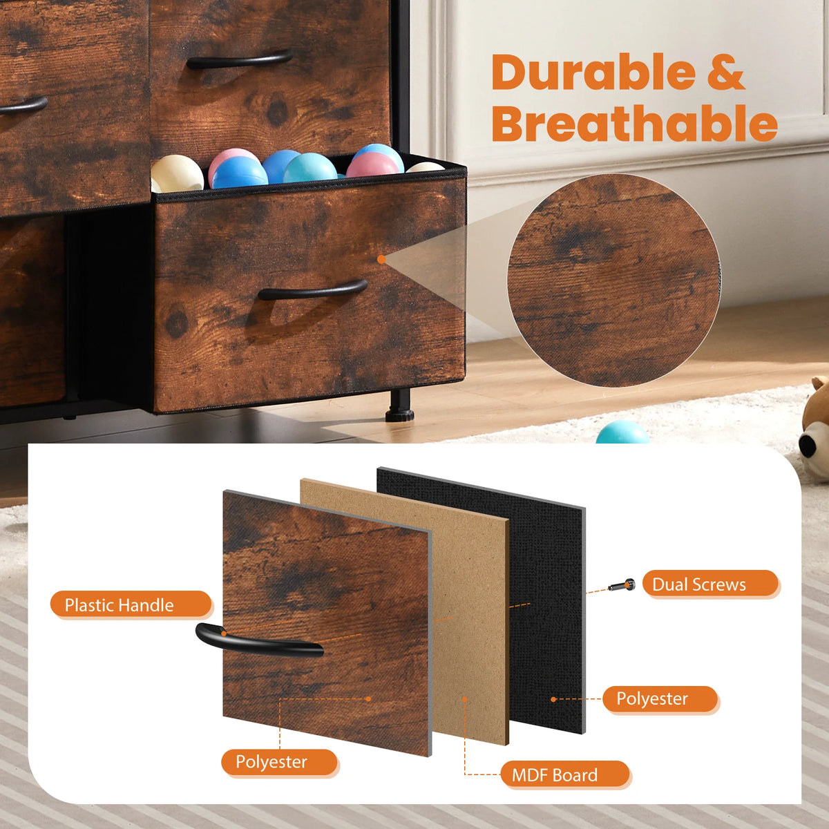 JHK 9 Drawer Fabric Wardrobe Dresser With Storage Chest