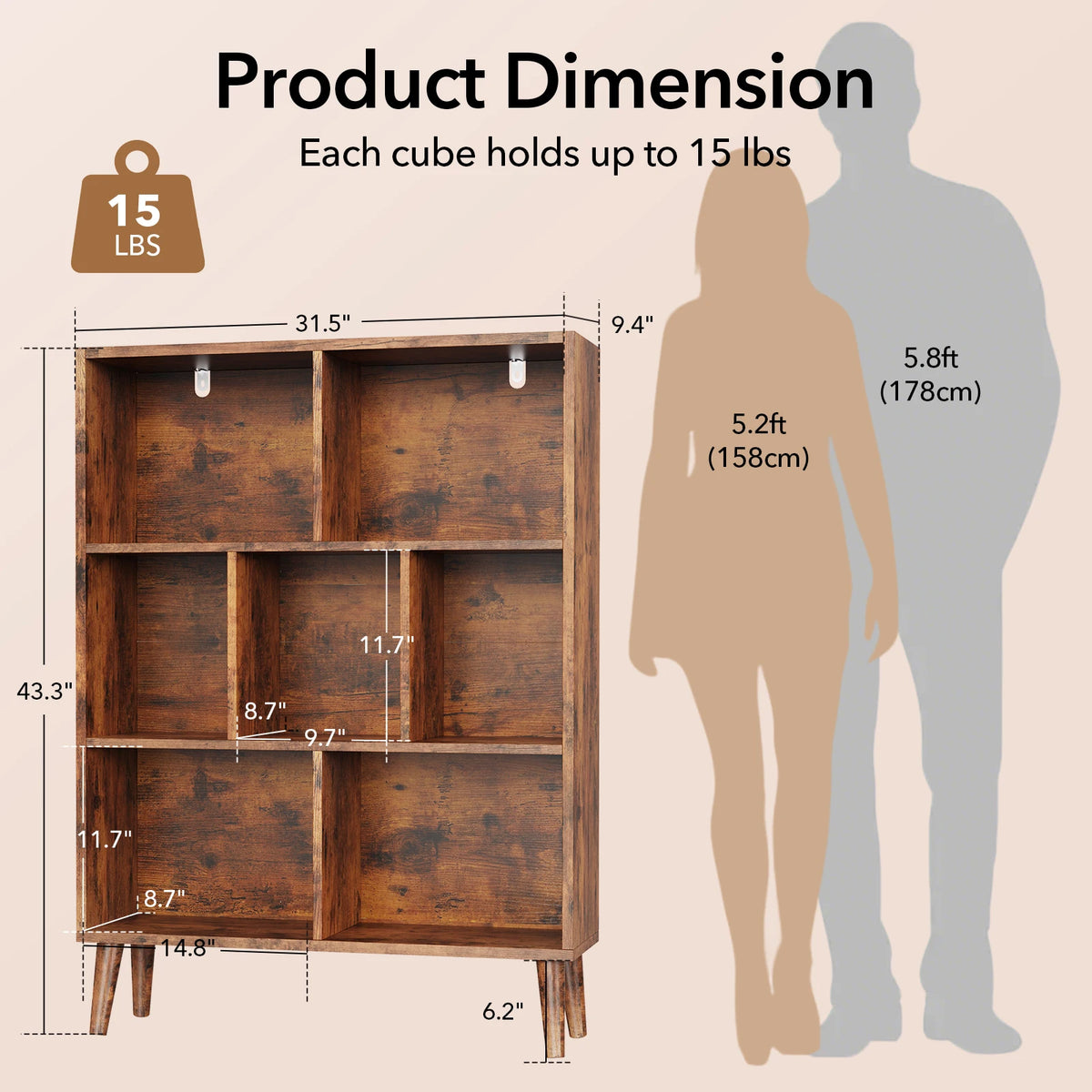Classic Wooden Bookcase With Storage Organizer And Display Shelves