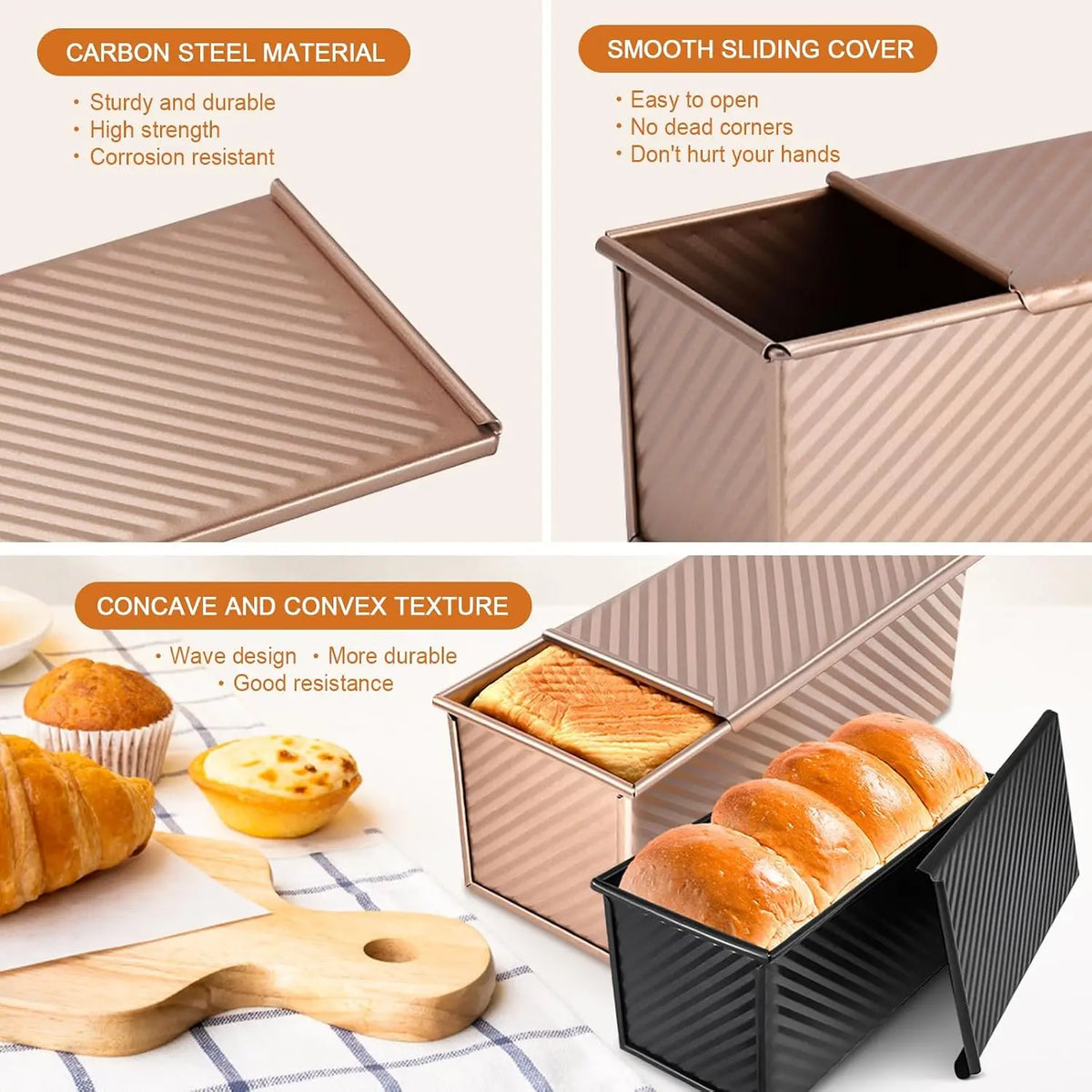 `Professional Pullman Loaf Pan Set, Carbon Steel Non-Stick Bread Mold with Sliding Lid and Baking Tools for Homemade Toast`