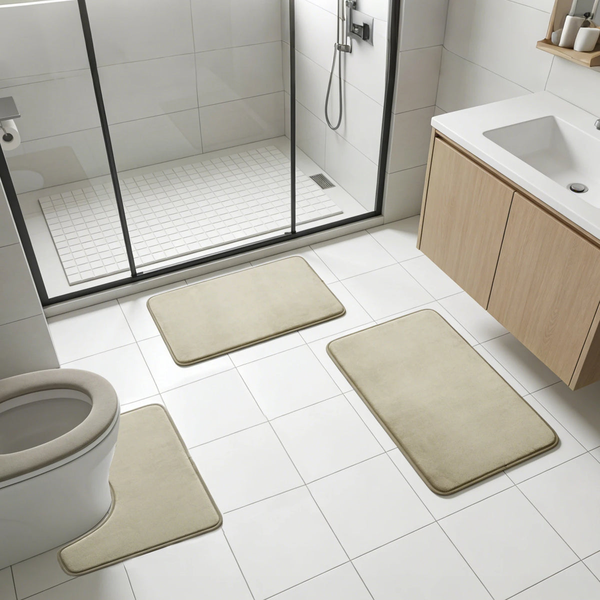 Microfiber Bath Rug Set With Non Slip Backing For Bathroom