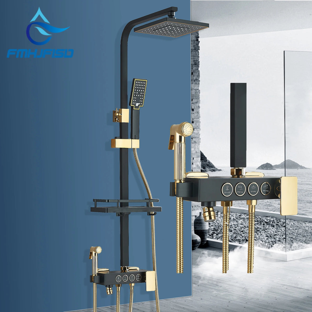 Fmhjfisd Brass Rainfall Shower Faucet Set Four Way Mixer