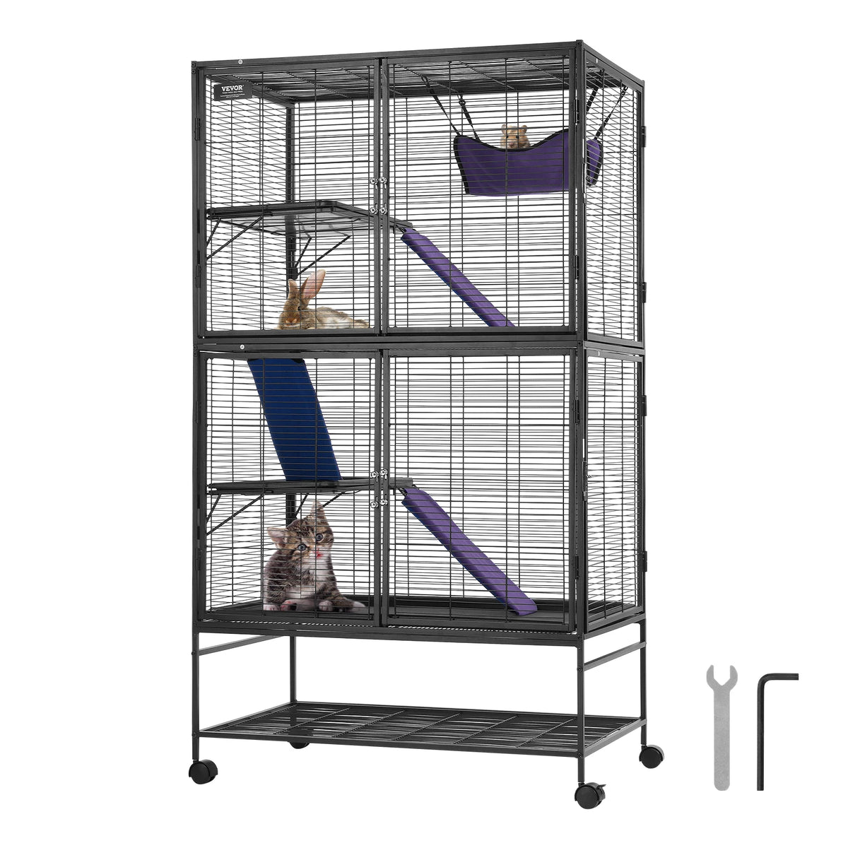 SucceBuy Rolling Metal Small Animal Cage With Removable Trays
