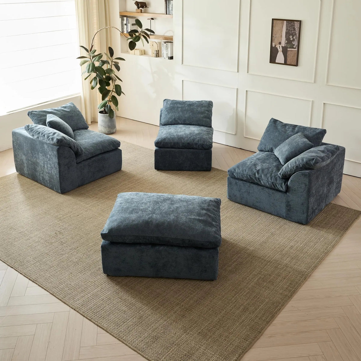 Yeflixvrau Modern Cloud L Shaped Modular Sectional Sofa With Ottoman