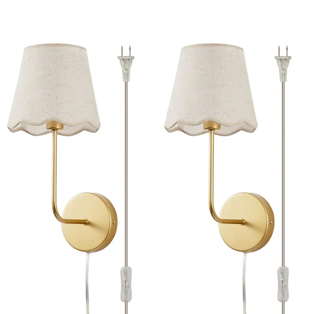 Boho Wall Sconces With Flower Linen Shade And Brass Finish