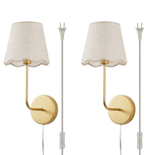 Boho Wall Sconces With Flower Linen Shade And Brass Finish