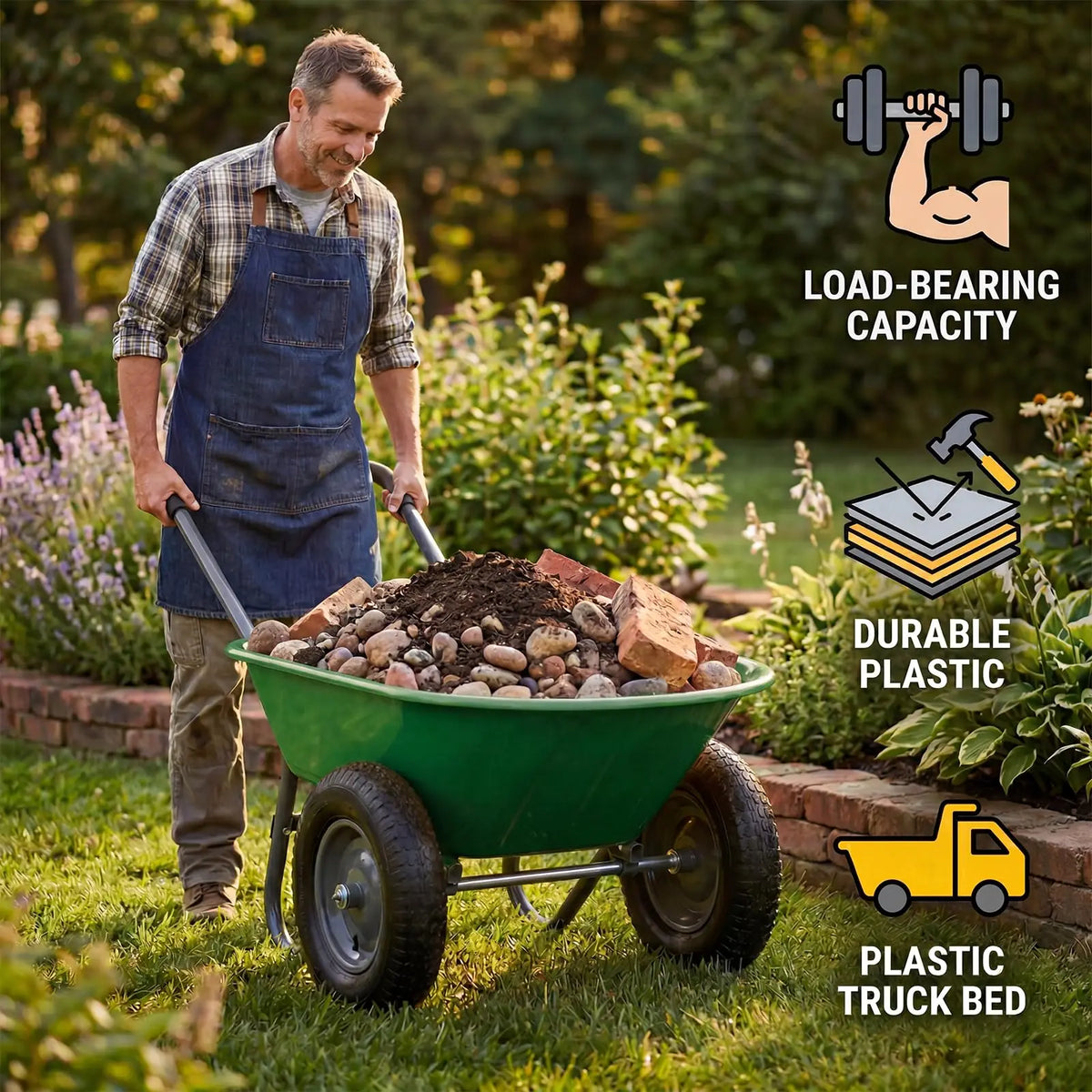 HiMISS Dual Wheel Wheelbarrow With Dump Bed 600 LB Capacity