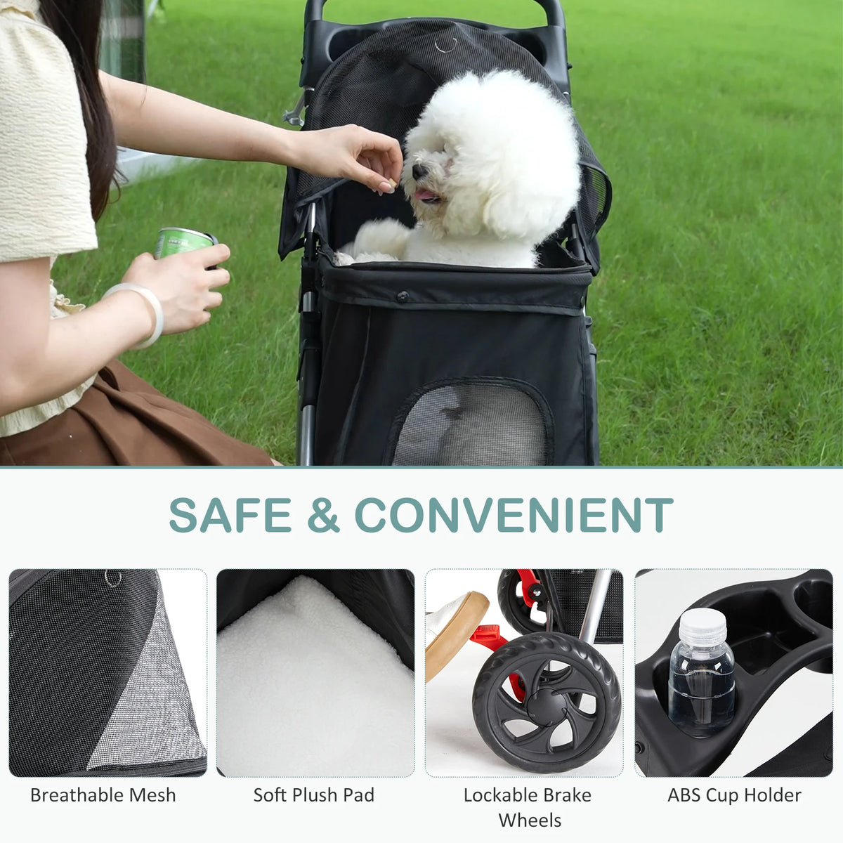 JHK Foldable Pet Stroller With Mesh Windows And Storage Basket