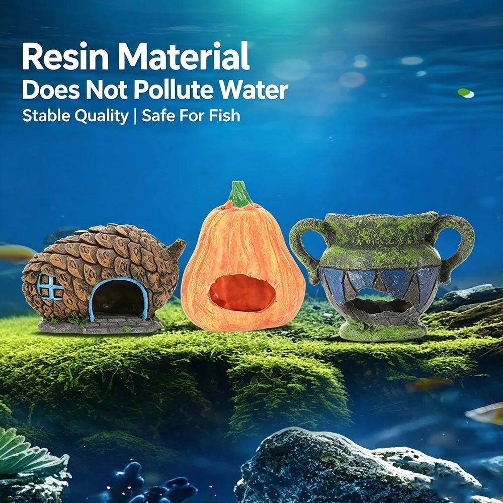 Aquarium Resin Hiding Cave Ornament Fish Tank Decor Shelter House Safe Non‑Toxic Hideout for  Aquarium Landscape Decoration