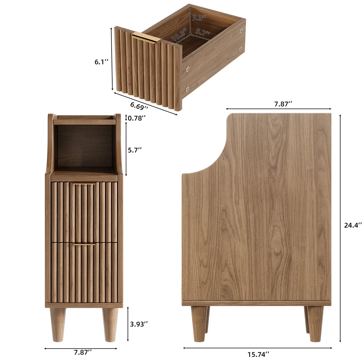 UGTOO Modern Two Drawer Bedside End Table for Bedroom