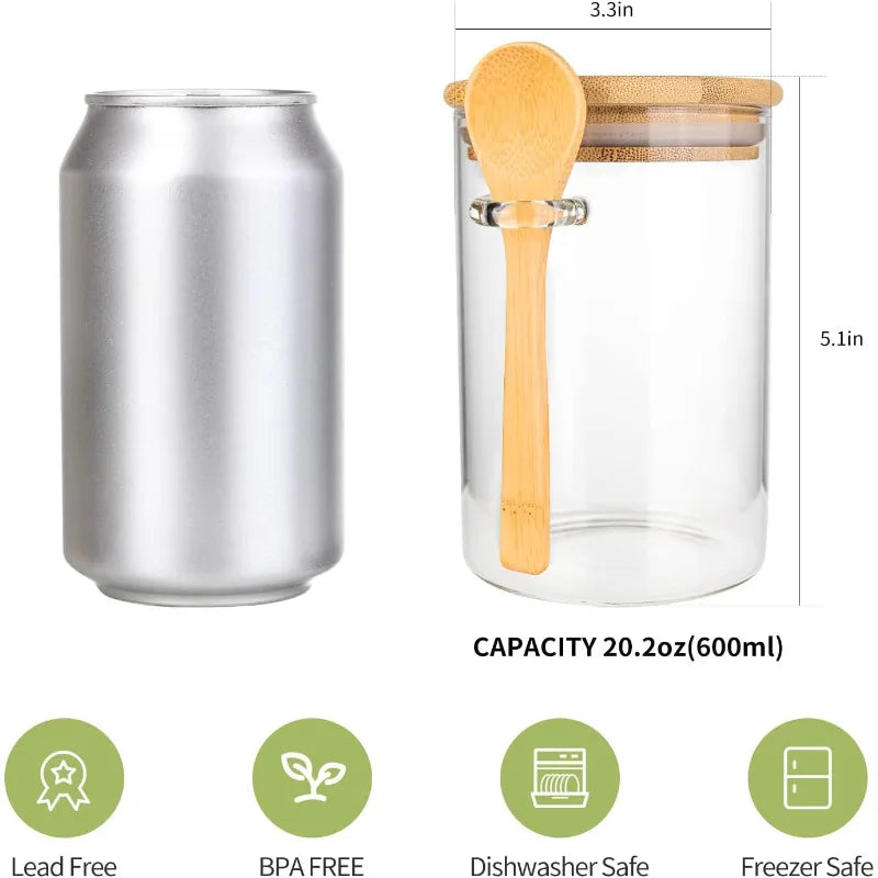 Airtight Glass Food Storage Canisters With Wooden Spoons And Lids