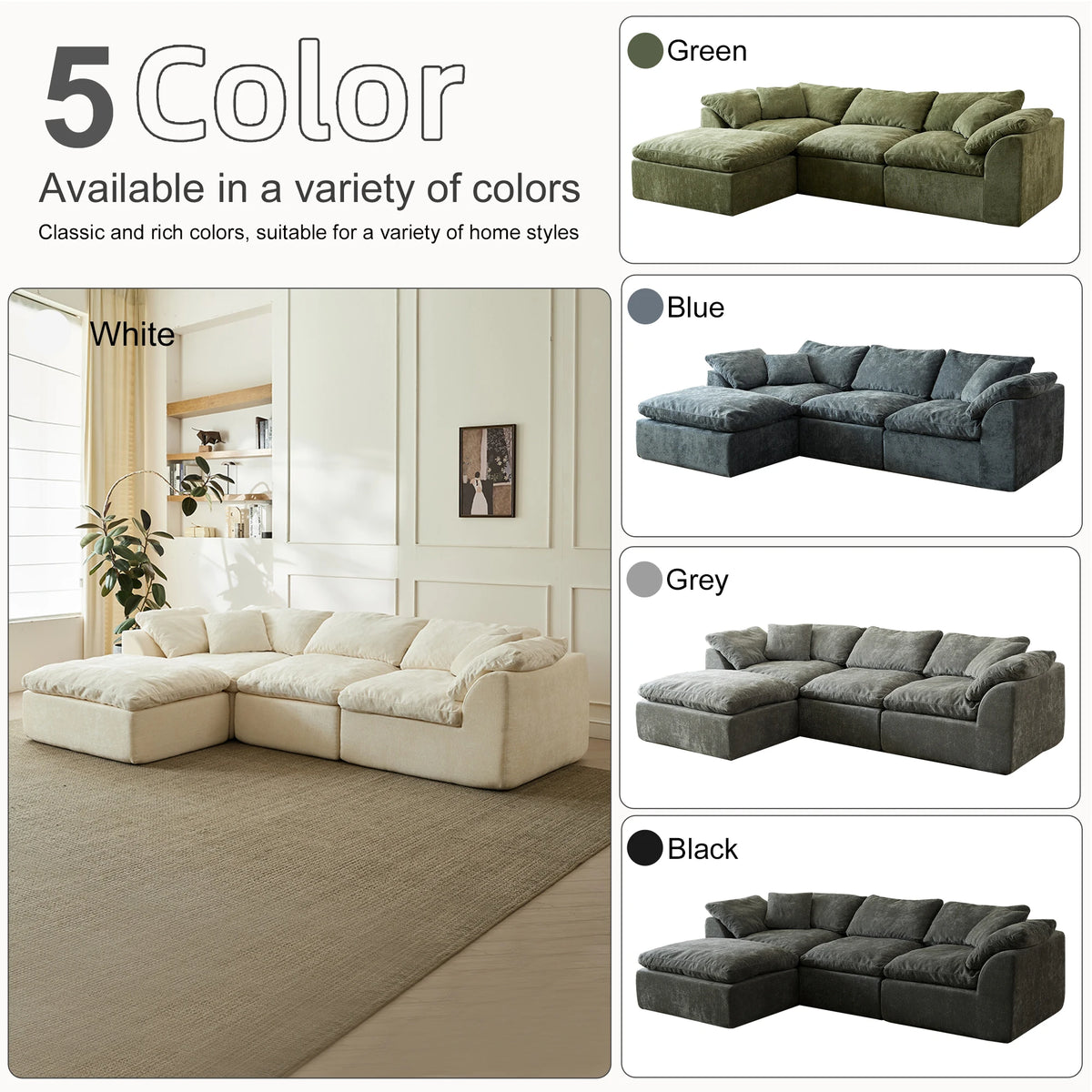 Yeflixvrau Modern Cloud L Shaped Modular Sectional Sofa With Ottoman