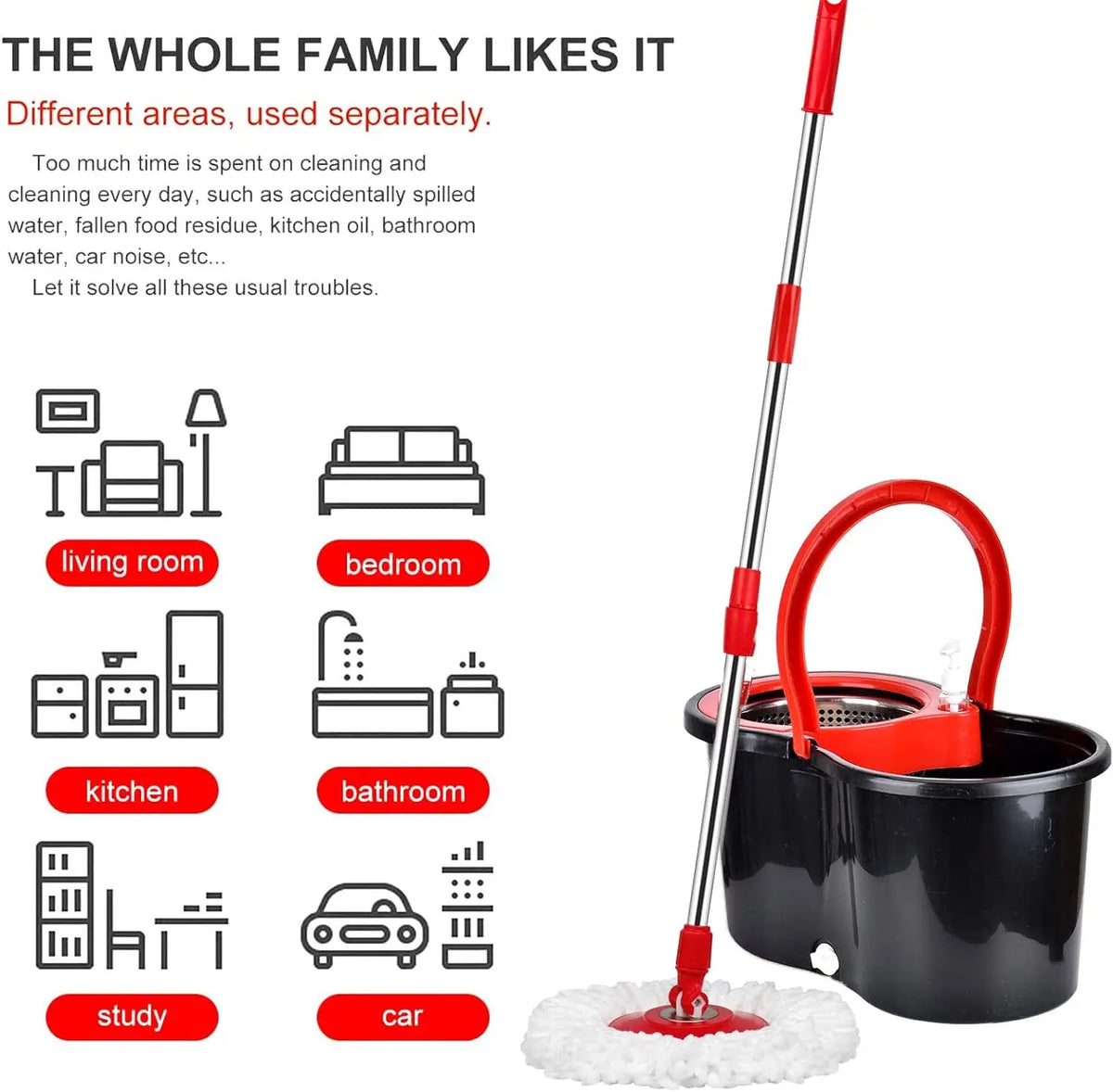 Spin Mop Bucket Set With Three Microfiber Floor Cleaning Heads